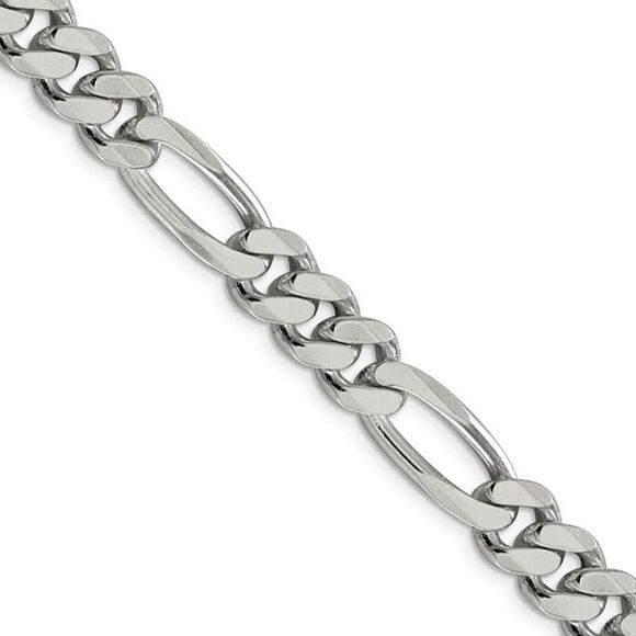 Men's 9mm Sterling Silver Solid Figaro Chain Necklace 18 Inch